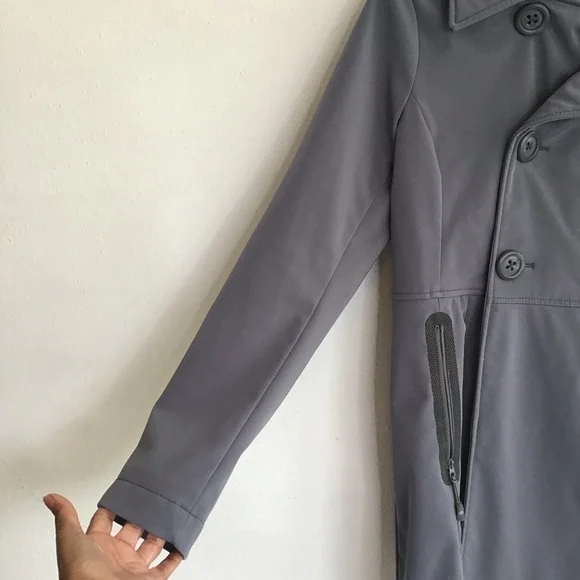 Athleta Women Gray Double Breast Raincoat Trench Coat Collar and Modern Fit - Picture 4 of 12